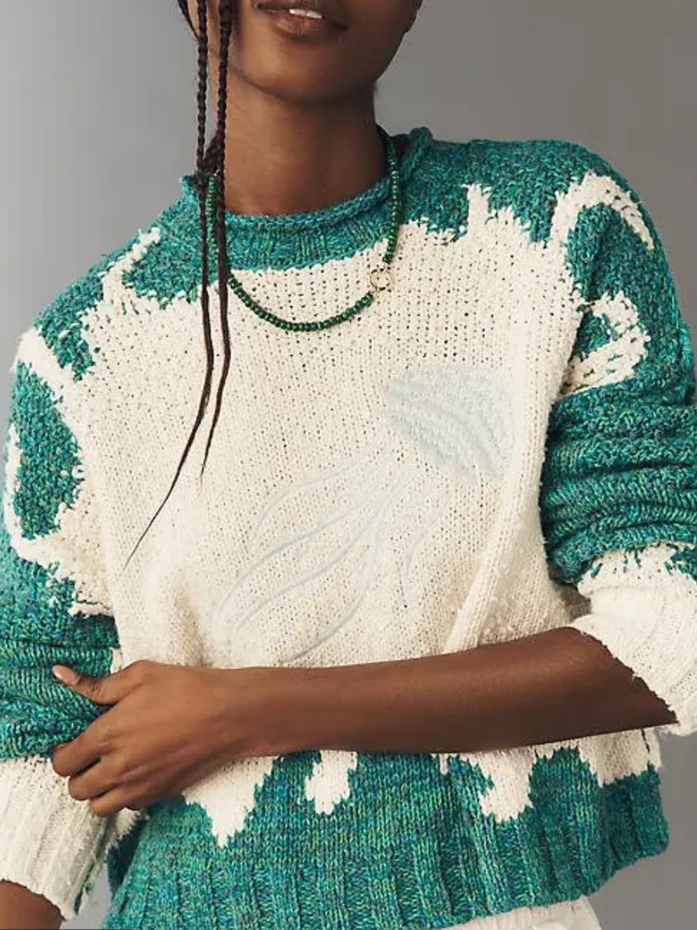 Pilcro x Anthropologie Embroidered Pullover Icon Sweater- Soft Sea Jellyfish